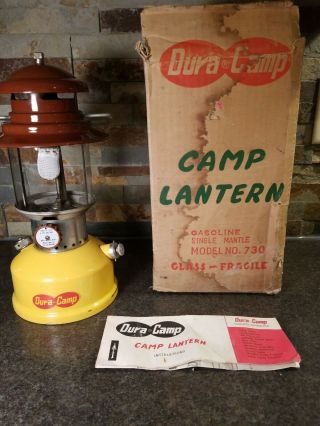 Perfect Vintage Japan Yellow & Brown Rare Dura Camp Model 730 Lantern W/box