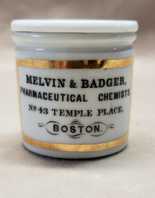Antique Melvin & Badger Boston Apothecary Miniature Porcelain Jar Pharmacy