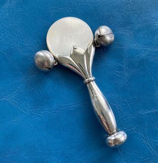 Antique Rare Tiffany & Co Sterling Silver Mother Of Pearl Baby Rattle Teether