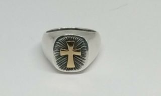 Sz 10 Rare Retired James Avery Sterling Silver Ring 14k Yellow Gold Cross
