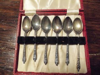 6 Vintage Silver Plate E.  P.  N.  S.  Monk Spoons & Case