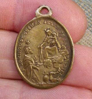 Antique Spanish Bronze Our Lady Of The Rosary Saint Dominique Medal