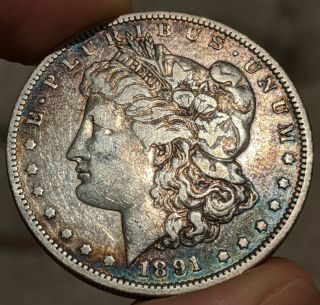 1891 O Morgan Silver Dollar Toned Color Rare Key Date Very Fine Coin