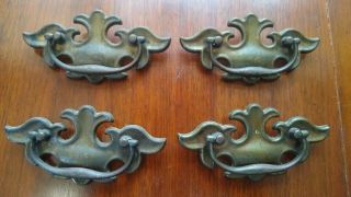 Vintage Set Of (4) Batwing Style Brass Chippendale Drop Bail Drawer Pulls 3 "