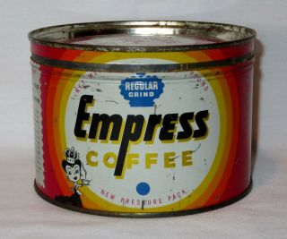 Vintage Empress Coffee Tin Can Advertising One Pound Coffee Tin Litho - Rare
