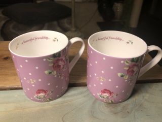 Rare 2 Royal Albert Polka Rose Polka Pink “a Friendship” Coffee Mugs
