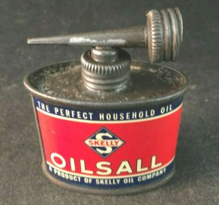 Vintage Skelly Oilsall Handy Oiler 2 Cap Spout Rare Old Advertising Oil Tin Can