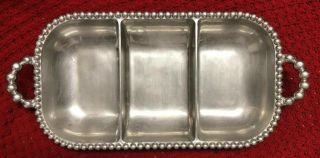 Rare Large 20” Mariposa 3 Section Divided Dish Snack Tray Beaded Edge W/ Handles