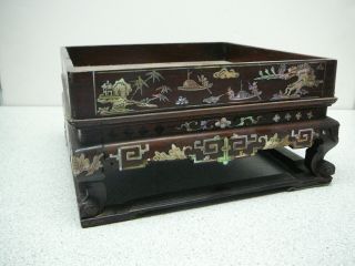 Fantastic rare Chinese mother of pearl inlaid tray wood wooden stand 19thC 2