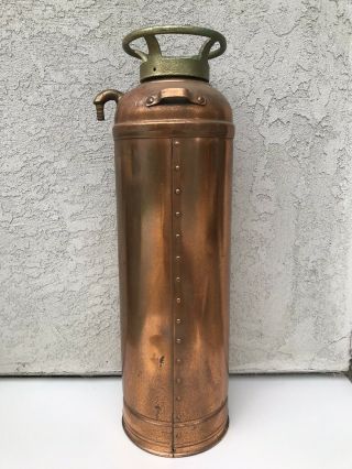 Antique Vintage Copper Fire Extinguisher Canister Old Cast Bronze Industrial