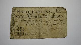 1754 Thirty Shillings North Carolina Nc Colonial Currency Note Bill Rare 30s