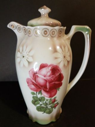 Vintage Porcelain Coffee Tea Chocolate Pot 9 1/2 " Rose,  Marked Germany