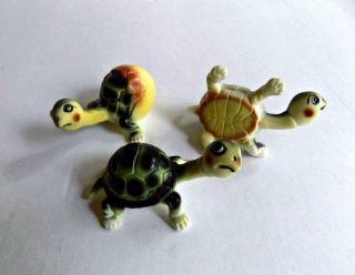 Rare Vintage Set 3 Miniature Bone China Turtle Tortoise Figurines Japan