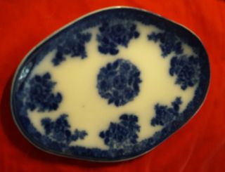 Antique Flow Blue Waldorf England ♡ Wharf Semi Porcelain 10.  5 " X 8 " Platter