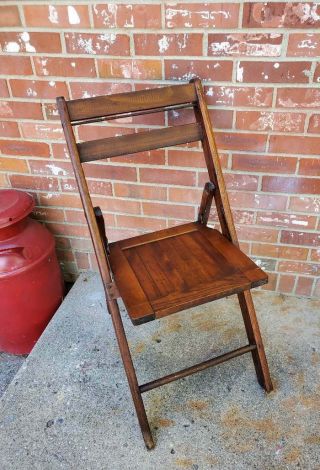 Vintage Wooden Slat Seat Folding Chair Dark Oak 1