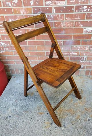 Vintage Wooden Slat Seat Folding Chair Dark Oak 7