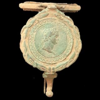 Rare Ancient Roman Bronze Huge Fibula Brooch - With Bust 200 - 400 Ad (1)