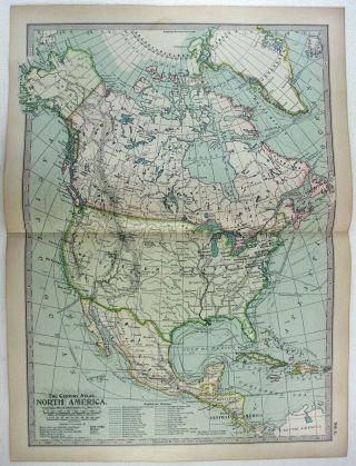 1897 Map Of North America By The Century Company.  Antique