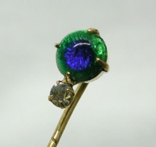 Antique Rolled Gold And Unusual Blue - Green And White Stone Stick / Tie Pin