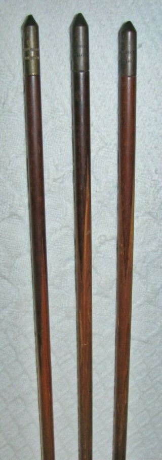3 Rare Antique Vintage Inlay Inlaid Wood Arrows,  Brass: Archery Bow Hunting 26 "