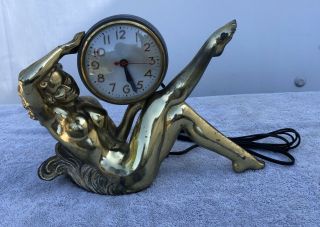 Rare Vintage Art Deco Sessions Nude Woman Electric Clock Metal Brass?