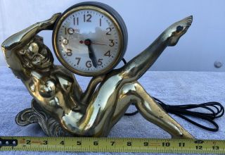 RARE VINTAGE ART DECO SESSIONS NUDE WOMAN ELECTRIC CLOCK metal brass? 2