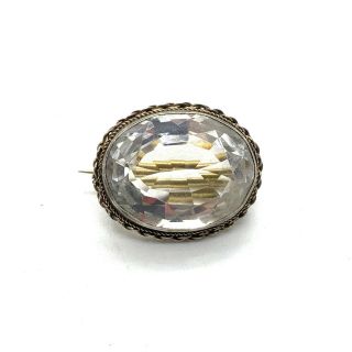 Antique Art Deco Sterling Silver Rock Crystal Brooch 132
