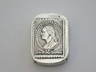 American Silver Plated Stamp Case George Washington 2 Cents Stamp,  C1900