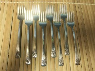 8 Wm Rogers Is Mountain Rose Silverplate 6 5/8 " Salad Forks