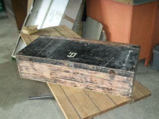 Antique Wood Engineers Box.  Trunk,  Steel Tin Lined,  Planter Table,  Shop Prop Tt