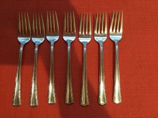 7 Vintage Silver Plate Salad Forks Holmes And Edwards Inlaid Is “may Queen”