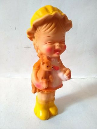 Vtg Rare Mexican Rubber Squeaky Girl Happy Toy Mexico Squeak Toy 9 "