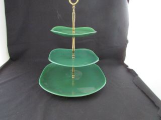 Mid Century Modern Green Ceramic 3 Tier Green Cake Stand Serving Tray Dish