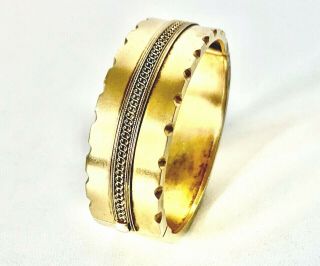 Antique Victorian Solid Sterling Silver & Gold Gilt Cuff Bangle