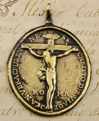 Rare Antique 18th Century Saint Sebastian & Passion Of Christ Vatican Medal