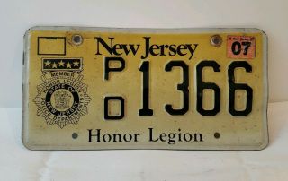 Jersey License Plate Honor Legion Police Department Member Very Rare
