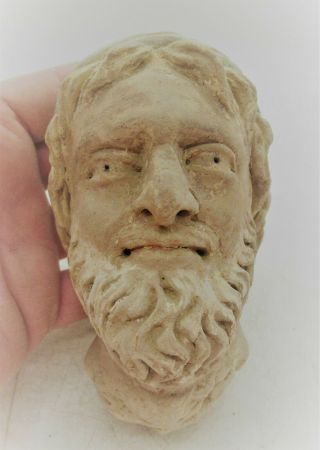 Rare Ancient Greek Terracotta Head Statue Fragment Male Head Circa 200 Bc