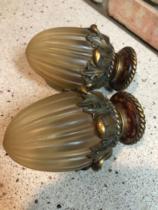 Rare 2 Allen,  Roth Walnut Finials Ends For Curtain Drapery Rods 2” Ornate Acorn