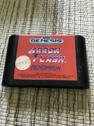 Arrow Flash Video Game (sega Genesis,  1990) Cartridge Only.  Rare Title.  Euc