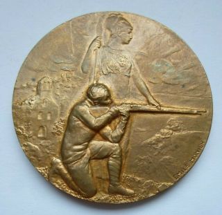 Antique French Art Nouveau Shooting Bronze Medal Awarded By Senator