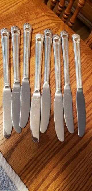 Roger Brothers " Eternally Yours " Eight Grill Knives - Silverplate