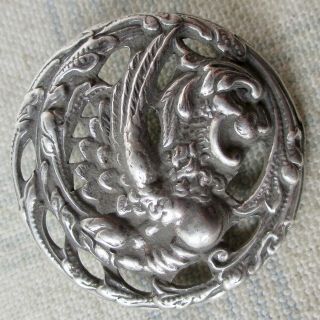 1 1/8 " Antique Stamped White Metal Fabulous Creature Button