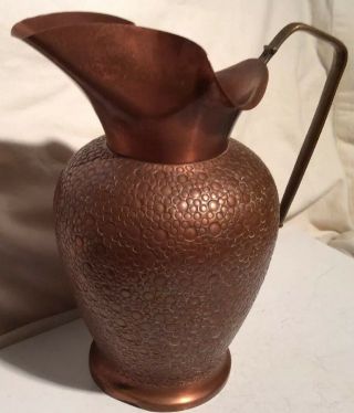 Rare Jugendstil Hand Hammered Copper Pitcher With Brass Handle