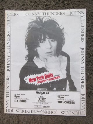 Johnny Thunders Rare 8x11 Gig Flyer 2 Shows At The Roxy - Sunset Strip L.  A.