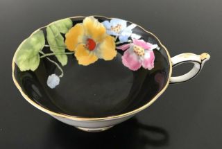 Paragon China Tea Cup Flowers Black Inside Rare