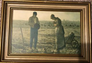 Vtg Antique Early 1900’s Lithograph Praying For Harvest Print Solid Wood Frame