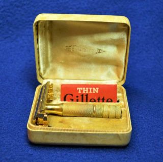 Vtg 1940s Gillette Milady Tto Tech Double Edge Gold Plt Safety Razor W Box Rare