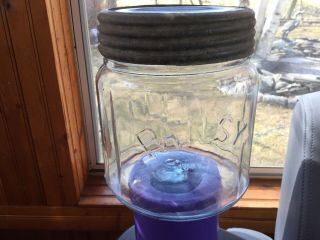 Extremely Rare Antique Aqua Pansy Quart Fruit Canning Jar Sealer Canada