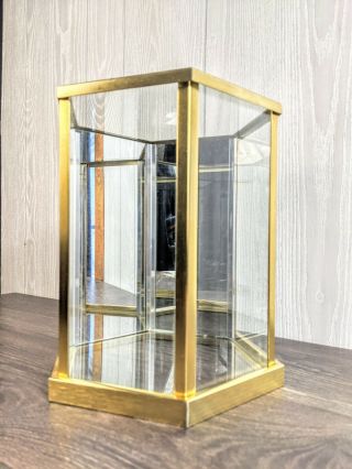 Vintage Brass Glass Curio Display Case Mirror Trinket Display 10.  75 " H X 8 " W