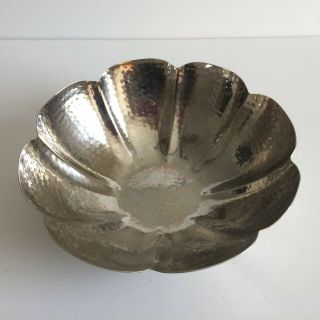 Vintage Arts And Crafts Style Hammered Lobed Silver Bowl